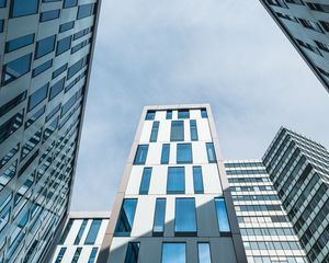 Preview wallpaper skyscraper, architecture, bottom view, building, city, sky