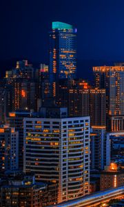 Preview wallpaper skyscraper, architecture, building, lights, night