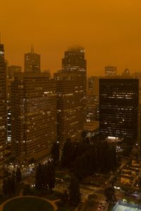 Preview wallpaper skyscraper, architecture, buildings, lights, fog