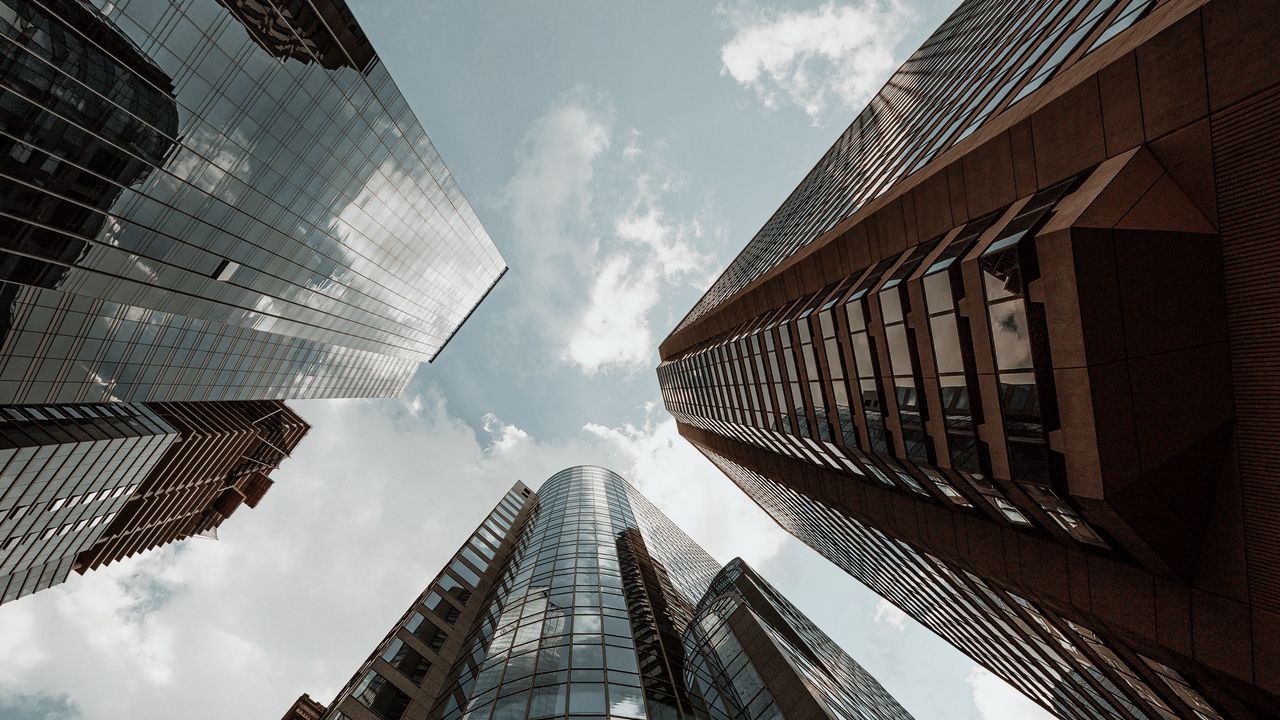 Wallpaper skyscraper, architecture, buildings, city, bottom view