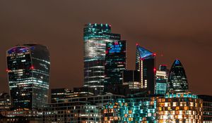 Preview wallpaper skyscraper, architecture, buildings, city, night city