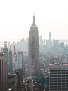 Preview wallpaper skyscraper, architecture, fog, manhattan, new york, united states