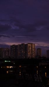 Preview wallpaper skyscraper, architecture, night, buildings, apartments