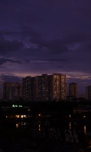 Preview wallpaper skyscraper, architecture, night, buildings, apartments