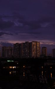 Preview wallpaper skyscraper, architecture, night, buildings, apartments