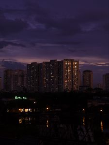 Preview wallpaper skyscraper, architecture, night, buildings, apartments