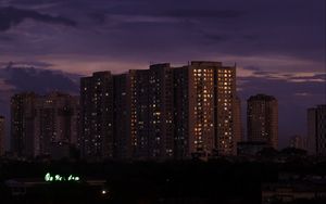 Preview wallpaper skyscraper, architecture, night, buildings, apartments