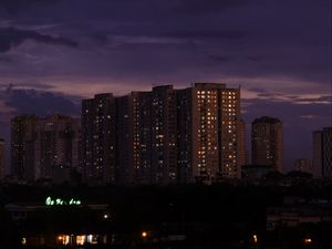 Preview wallpaper skyscraper, architecture, night, buildings, apartments