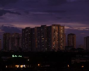 Preview wallpaper skyscraper, architecture, night, buildings, apartments