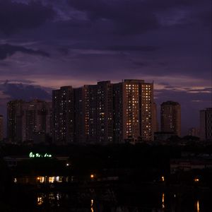 Preview wallpaper skyscraper, architecture, night, buildings, apartments