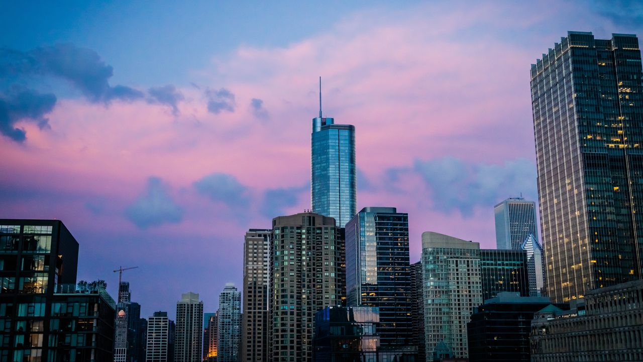 Wallpaper skyscraper, architecture, sunset, city, chicago, usa