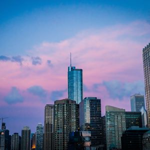 Preview wallpaper skyscraper, architecture, sunset, city, chicago, usa