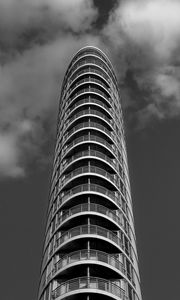 Preview wallpaper skyscraper, balconies, facade, black and white