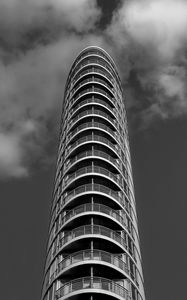 Preview wallpaper skyscraper, balconies, facade, black and white