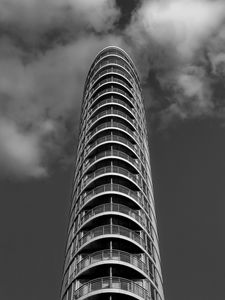 Preview wallpaper skyscraper, balconies, facade, black and white