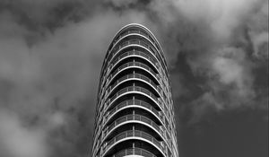 Preview wallpaper skyscraper, balconies, facade, black and white