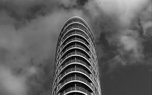 Preview wallpaper skyscraper, balconies, facade, black and white