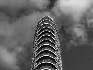 Preview wallpaper skyscraper, balconies, facade, black and white