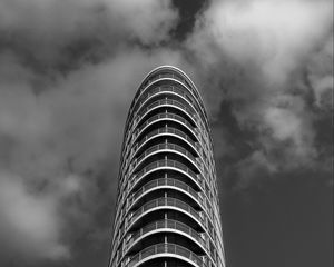 Preview wallpaper skyscraper, balconies, facade, black and white