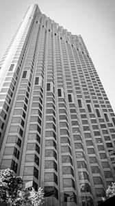 Preview wallpaper skyscraper, bottom view, black and white