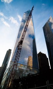 Preview wallpaper skyscraper, bottom view, building, facade