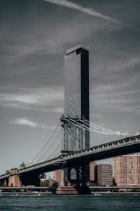 Preview wallpaper skyscraper, bridge, city, sea