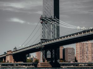 Preview wallpaper skyscraper, bridge, city, sea