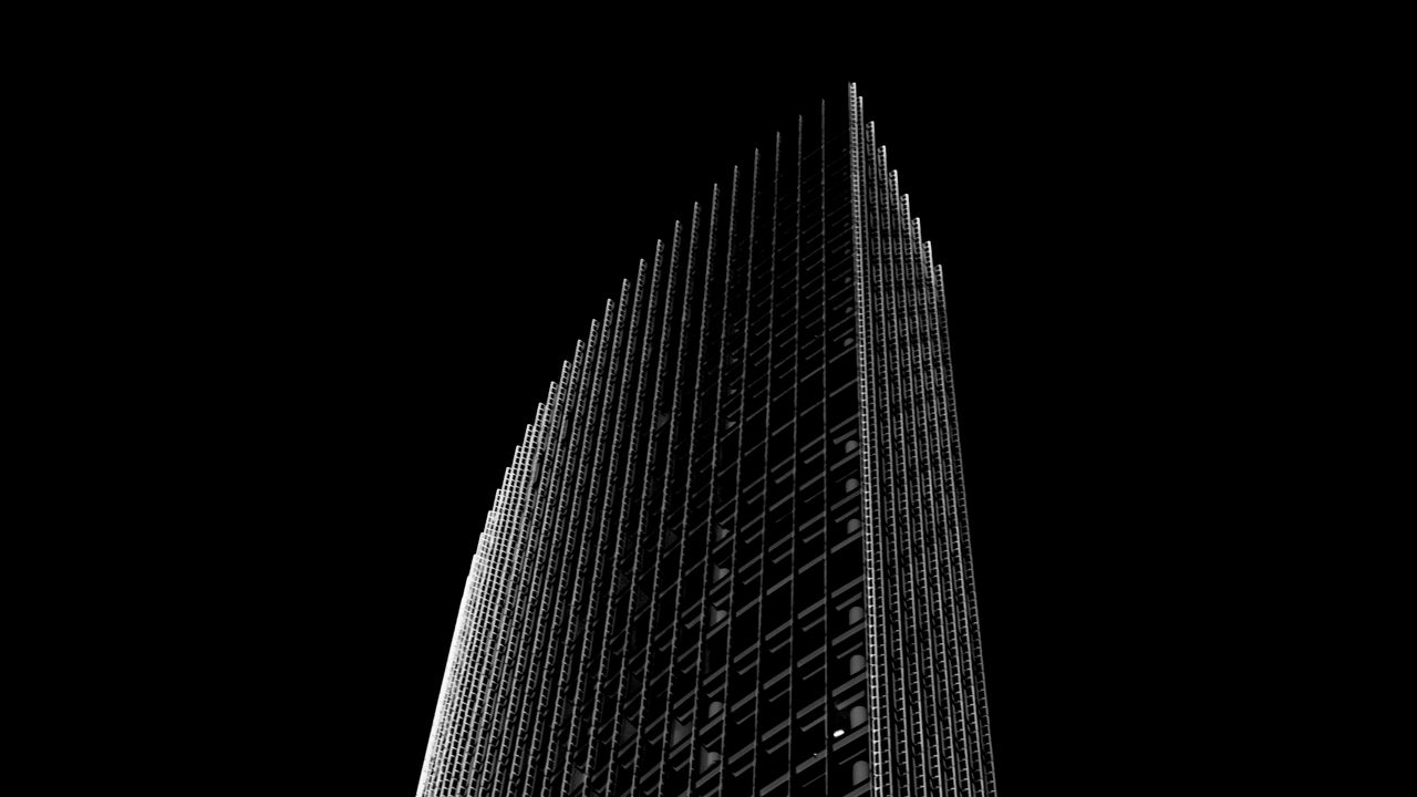 Wallpaper skyscraper, building, black and white, minimalism, architecture, facade
