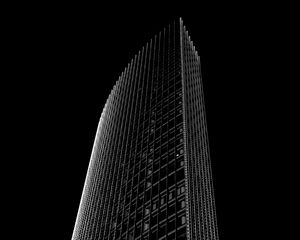 Preview wallpaper skyscraper, building, black and white, minimalism, architecture, facade