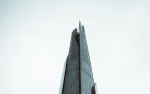 Preview wallpaper skyscraper, building, bottom view, fog