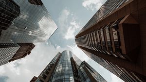 Preview wallpaper skyscraper, building, bottom view, facade