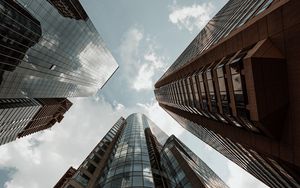 Preview wallpaper skyscraper, building, bottom view, facade