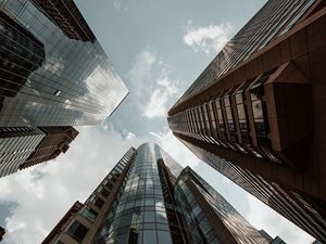Preview wallpaper skyscraper, building, bottom view, facade