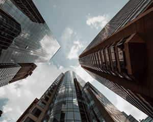 Preview wallpaper skyscraper, building, bottom view, facade