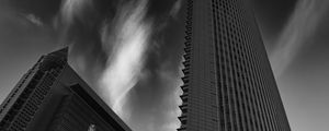 Preview wallpaper skyscraper, building, bottom view, black and white