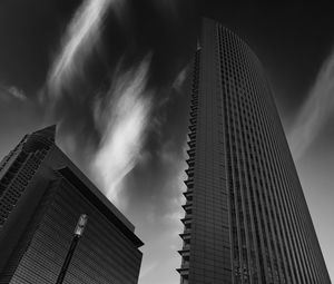 Preview wallpaper skyscraper, building, bottom view, black and white
