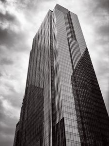 Preview wallpaper skyscraper, building, bw, bottom view