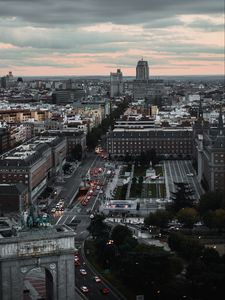 Preview wallpaper skyscraper, building, city, road, cars