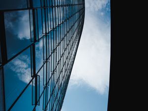 Preview wallpaper skyscraper, building, facade, bottom view, glass