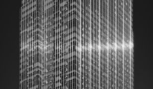 Preview wallpaper skyscraper, building, facade, architecture, glare, black and white