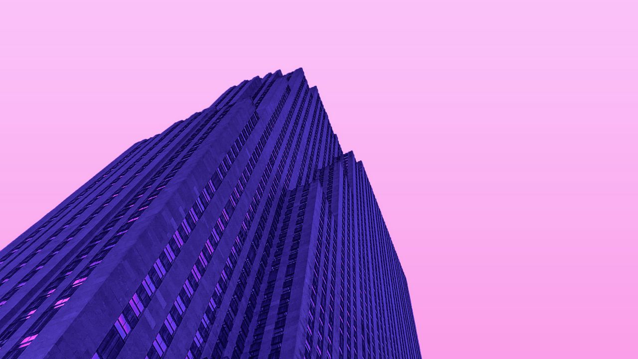 Wallpaper skyscraper, building, minimalism, architecture, purple