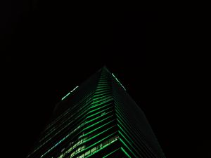 Preview wallpaper skyscraper, building, night, green, dark