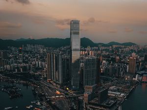Preview wallpaper skyscraper, buildings, architecture, coast, road