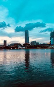 Preview wallpaper skyscraper, buildings, city, water, reflection