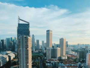 Preview wallpaper skyscraper, buildings, city, road, architecture