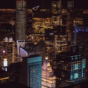 Preview wallpaper skyscraper, buildings, lights, night, city