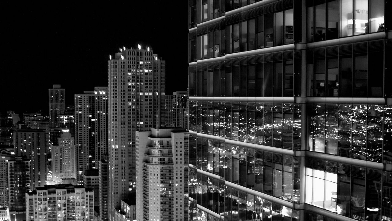 Wallpaper skyscraper, city, black white
