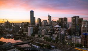 Preview wallpaper skyscraper, city, buildings, architecture, evening