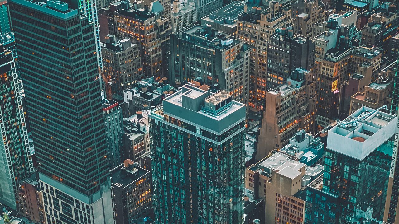 Wallpaper skyscraper, city, buildings, aerial view