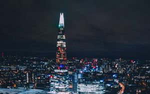 Preview wallpaper skyscraper, city, lights, buildings, night
